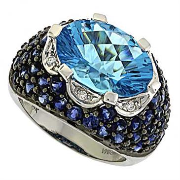 Prima Diamond, Blue Topaz And Sapphire Ring Prima Diamond, Blue Topaz And Sapphire Ring