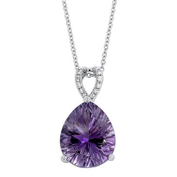 Prima Diamond & Millenium Cut Pear Amethyst Pendant with Chain Prima Diamond & Millenium Cut Pear Amethyst Pendant with Chain
