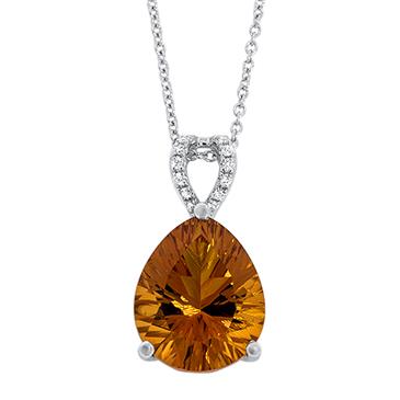 Prima Diamond & Millenium Cut Pear Red Citrine Pendant with Chain Prima Diamond & Millenium Cut Pear Red Citrine Pendant with Chain