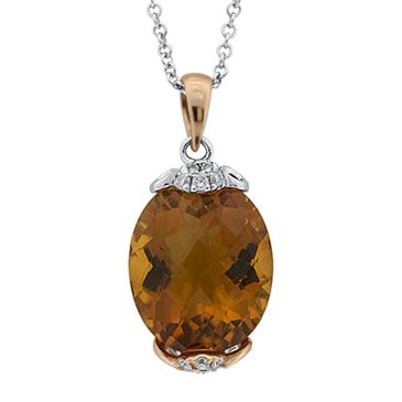 Prima Madera Citrine & Diamond Oval Pendant With Chain Prima Madera Citrine & Diamond Oval Pendant With Chain