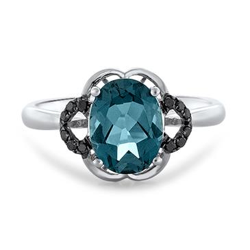 Prima Black Diamond & London Blue Flower Ring Prima Black Diamond & London Blue Flower Ring