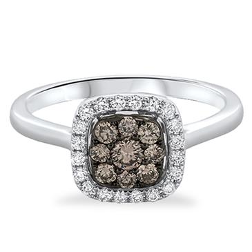 Prima Brown & White Diamond Cushion Cluster Ring Prima Brown & White Diamond Cushion Cluster Ring