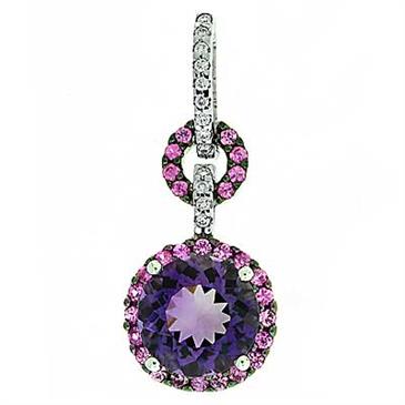 Prima Diamond, Amethyst And Pink Sapphire Pendant (with Chain) Prima Diamond, Amethyst And Pink Sapphire Pendant (with Chain)