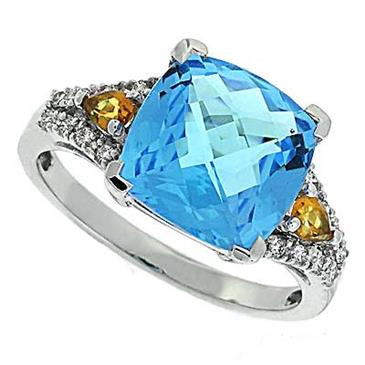 Prima Diamond, Blue Topaz And Citrine Ring Prima Diamond, Blue Topaz And Citrine Ring