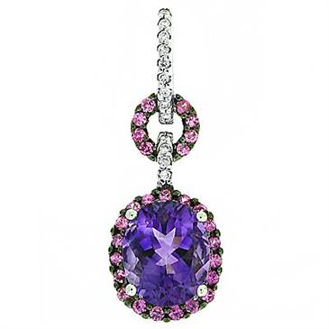 Prima Diamond, Pink Amethyst And Pink Sapphire Pendant (with Chain) Prima Diamond, Pink Amethyst And Pink Sapphire Pendant (with Chain)