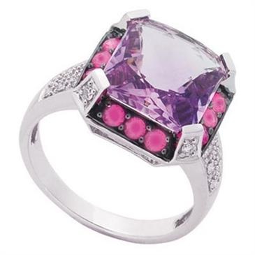 Prima Diamond, Pink Amethyst And Pink Sapphire Ring Prima Diamond, Pink Amethyst And Pink Sapphire Ring