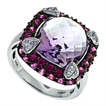 Prima Diamond, Pink Amethyst And Pink Sapphire Ring Prima Diamond, Pink Amethyst And Pink Sapphire Ring