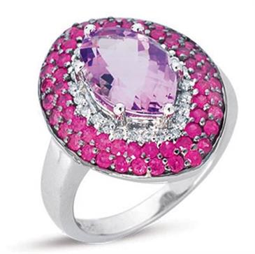 Prima Diamond, Pink Amethyst And Pink Sapphire Ring