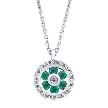 Prima Emerald & Diamond Round Pendant With Chain Prima Emerald & Diamond Round Pendant With Chain