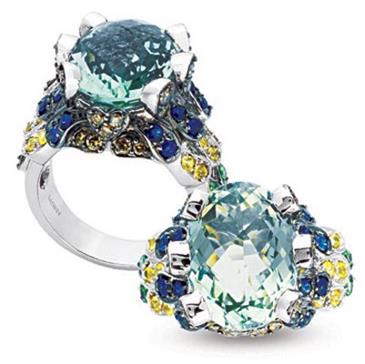 Prima Green Amethyst, Chocolate Diamond And Multi Sapphire Ring Prima Green Amethyst, Chocolate Diamond And Multi Sapphire Ring